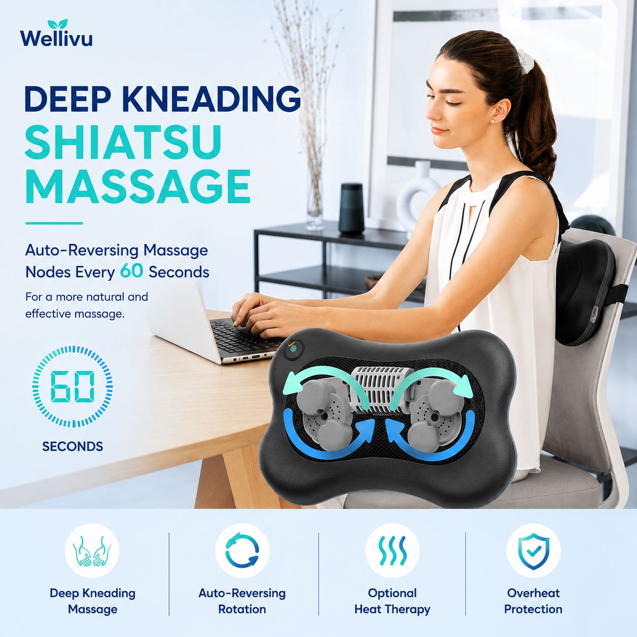 Wellivu™ Shiatsu Neck & Shoulder Massager With Heat